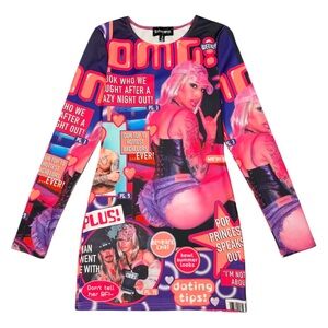 Colorful Y2K Baddie Graphic Print Long Sleeve Mini Dress